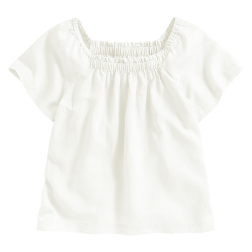 亞麻混紡方領寬版上衣-女