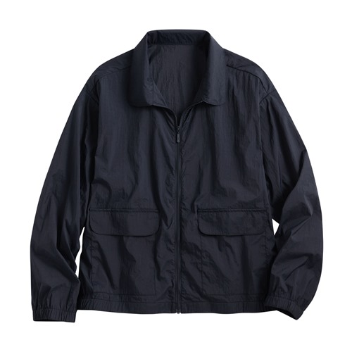 抗UV翻領寬短版風衣外套-女