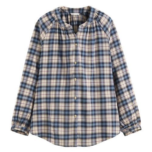 柔軟法蘭絨抓皺格紋上衣-女