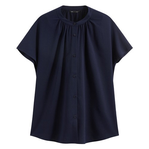 嫘縈立領連袖襯衫-女