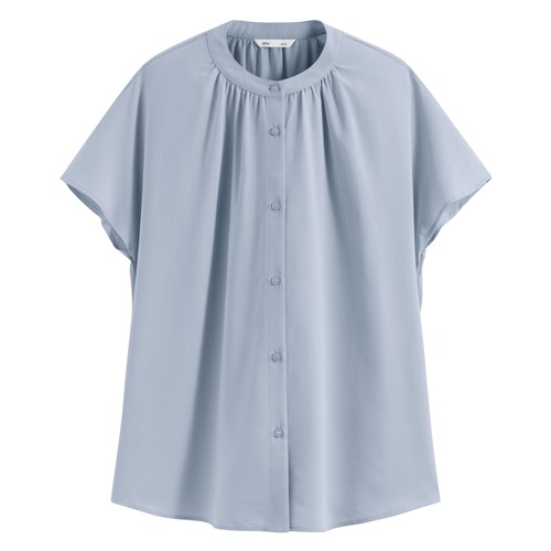 嫘縈立領連袖襯衫-女