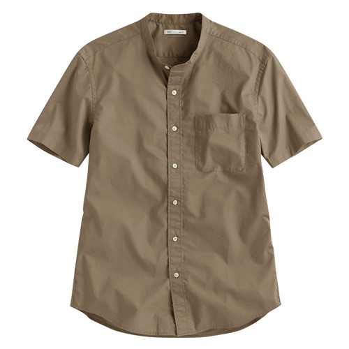 柔棉立領短袖襯衫-男