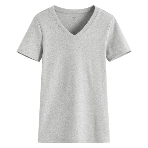 棉質羅紋V領T恤-女