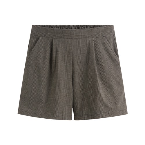 彈力格紋打褶短褲-女