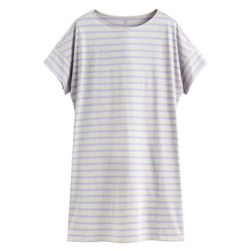 柔滑棉條紋寬鬆洋裝-女