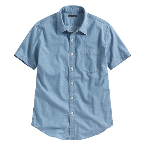 輕型牛仔短袖襯衫-男