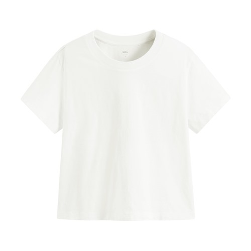 竹節棉圓領短版T恤-女