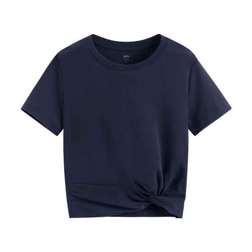 純棉扭結短版T恤-女