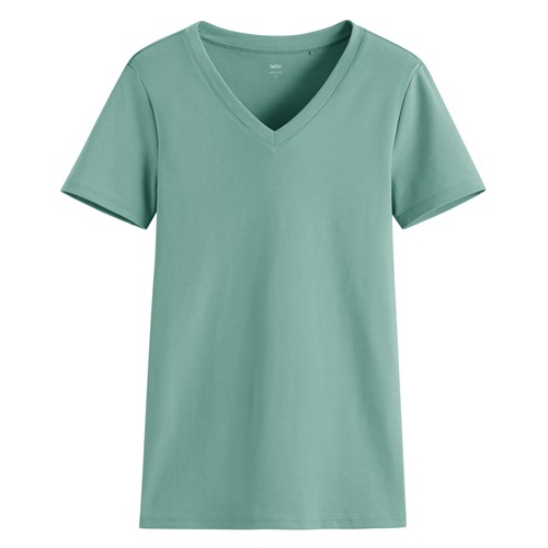 棉質羅紋V領T恤-女