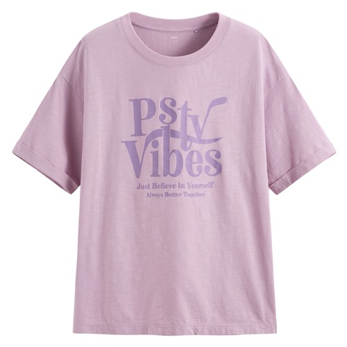 竹節棉落肩寬版文字T恤-女