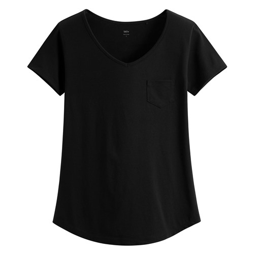莫代爾口袋V領T恤-女