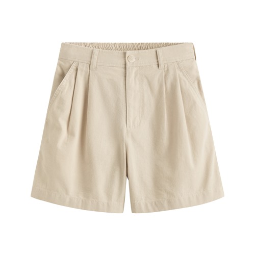 棉麻打褶短褲-女