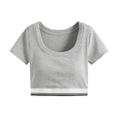 可拆式Bra莫代爾短版羅紋T恤-女