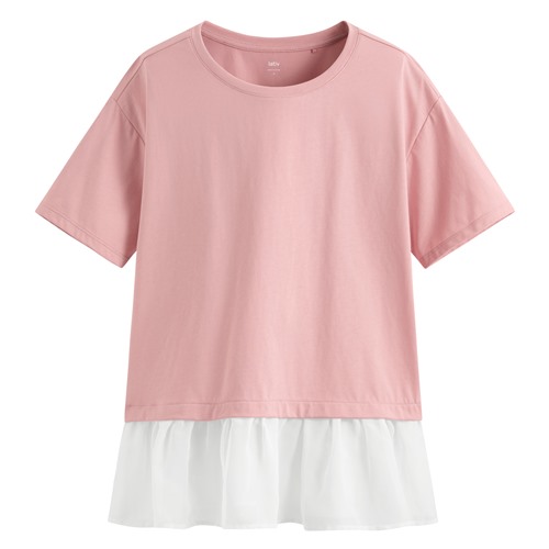 柔滑棉寬鬆雪紡拼接上衣-女