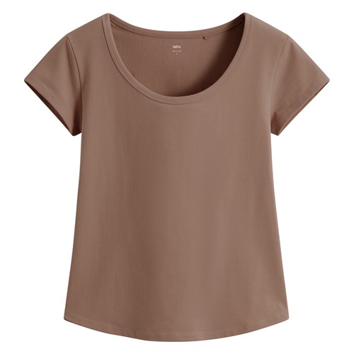 彈力大圓領短版T恤-女