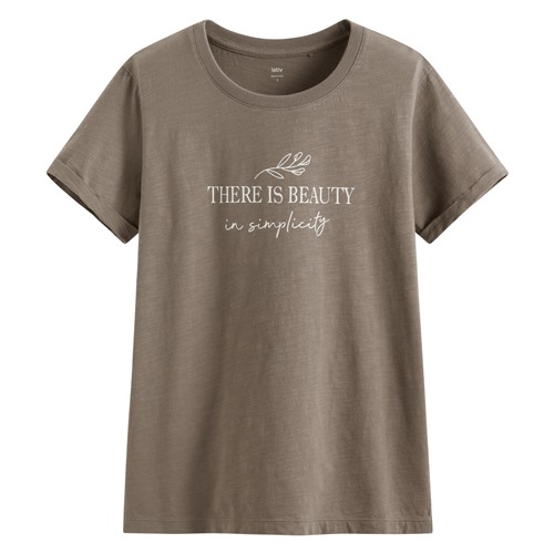 竹節棉花草文字印花T恤-女