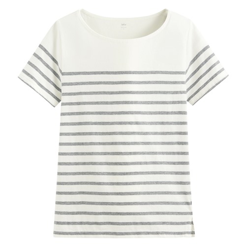 純棉船領條紋短袖T恤-女