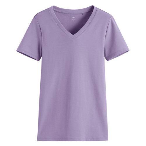 棉質羅紋V領T恤-女