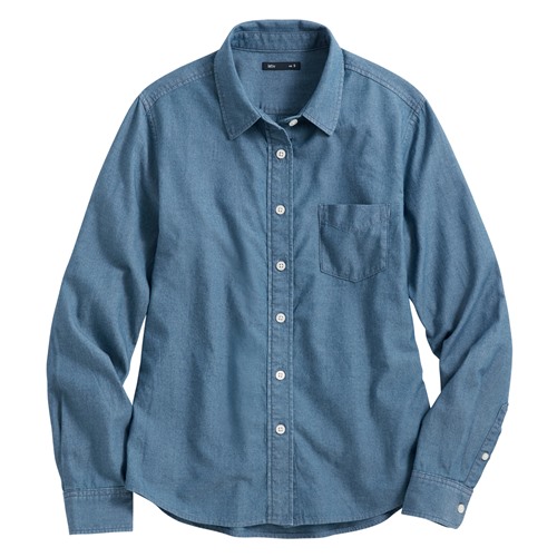 輕型牛仔長袖襯衫-女