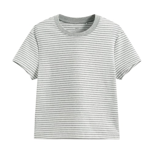 棉質羅紋條紋短版T恤-女