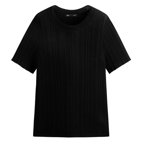 透膚羅紋針織短袖上衣-女