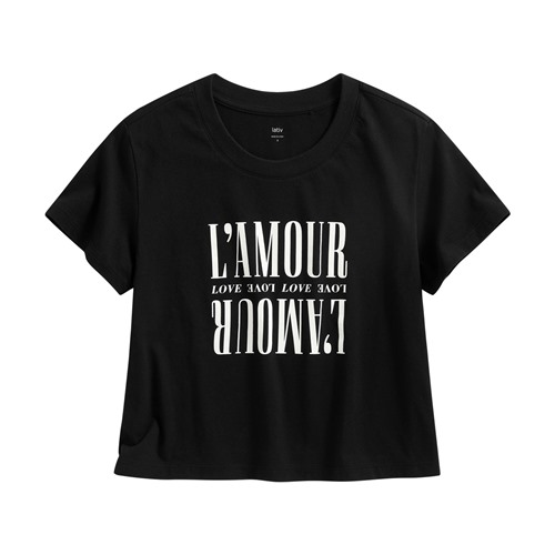 純棉圓領文字印花短版T恤-女