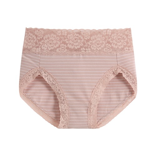 棉質蕾絲條紋高腰內褲-女