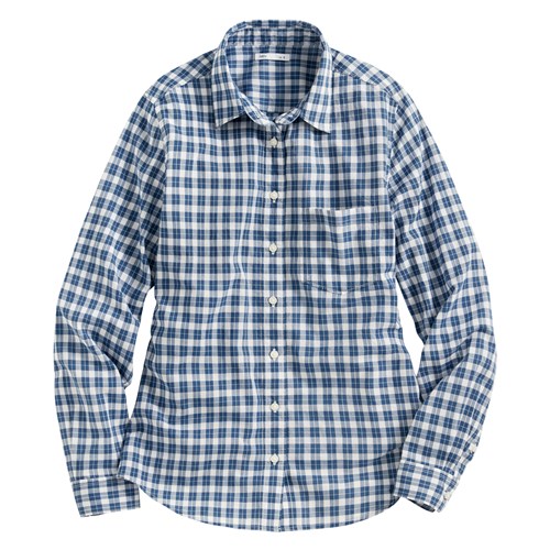 輕薄格紋長袖襯衫-女