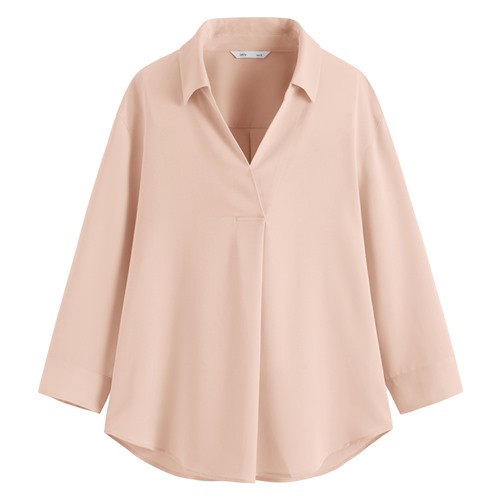 嫘縈開領七分袖襯衫-女