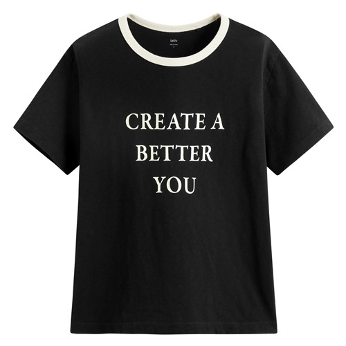 竹節棉配色文字T恤-女