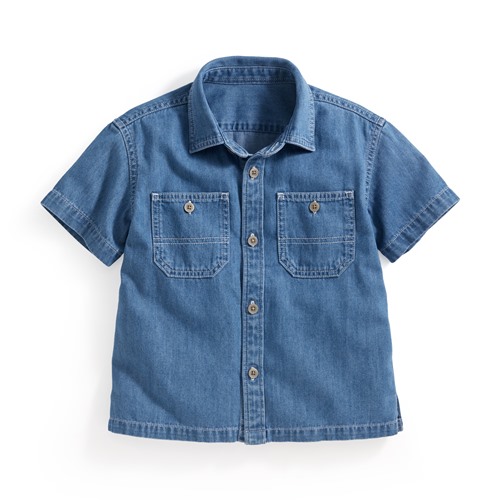 牛仔寬版短袖襯衫-童