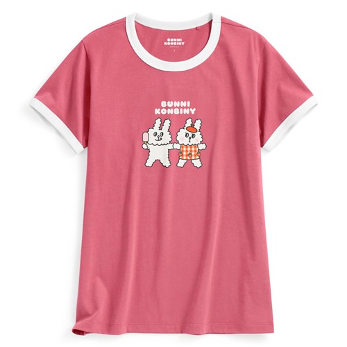 Bunni Konbiny羅紋配色印花T恤-04-女