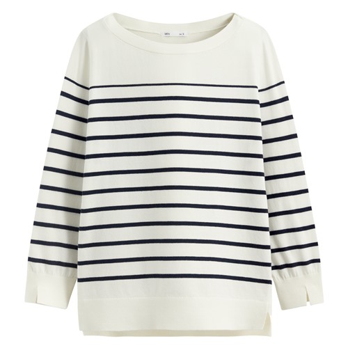 棉質船領條紋針織衫-女