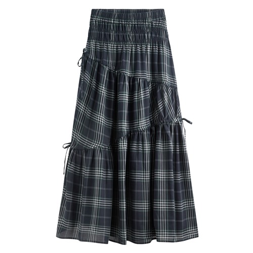 格紋綁帶蛋糕長裙-女