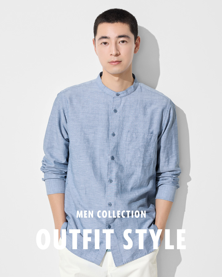 棉麻立領襯衫 X 卡其短褲