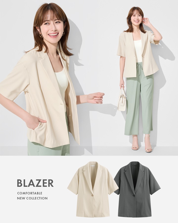 職場新品！寬版短袖西裝外套