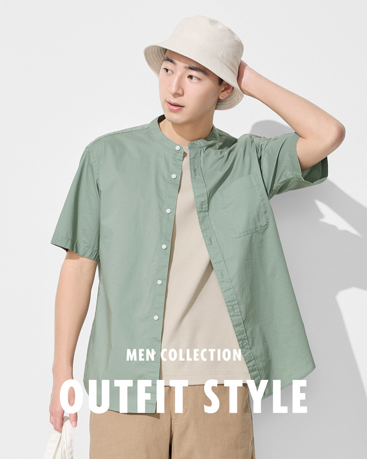 柔棉立領短袖襯衫 X 棉麻短褲