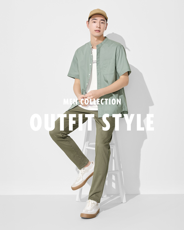 柔棉立領襯衫 X 多色窄管牛仔褲