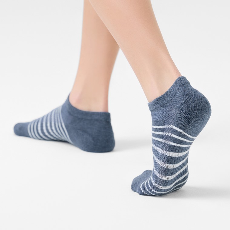 毛圈網眼條紋踝襪-男