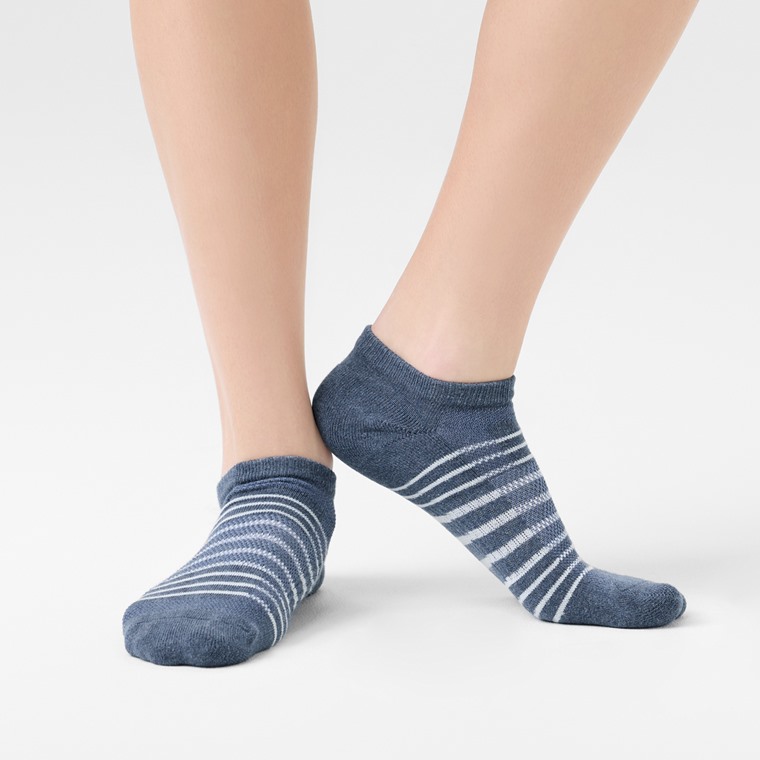 毛圈網眼條紋踝襪-男