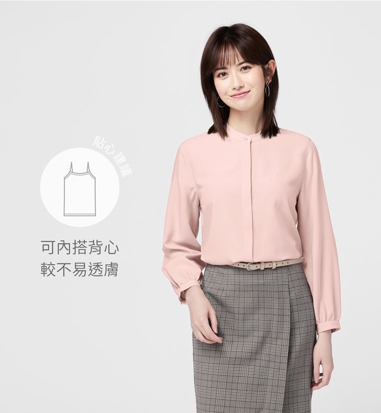 嫘縈立領長袖襯衫-女