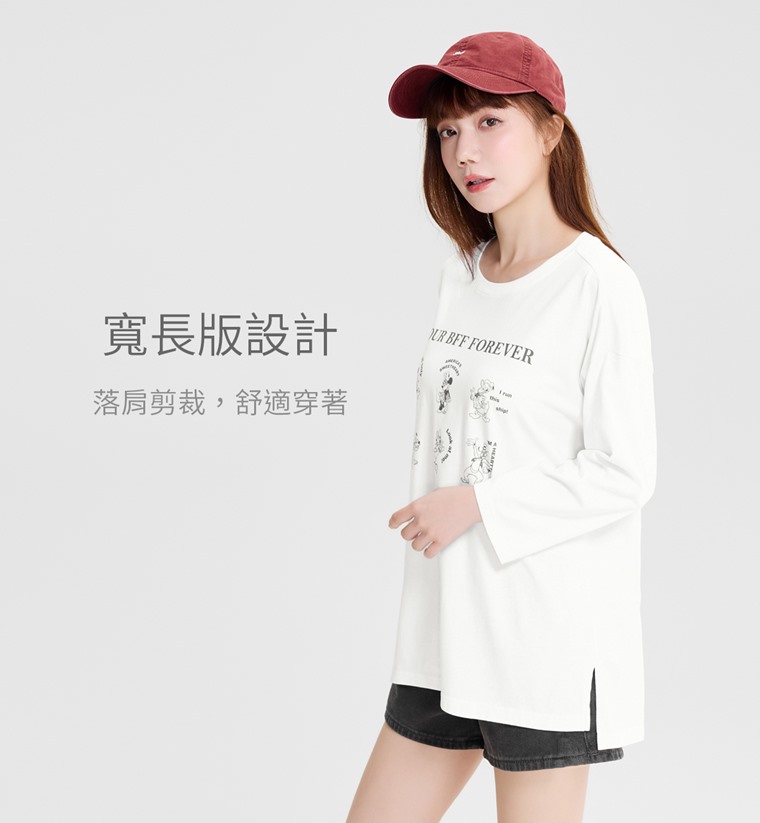 迪士尼系列寬長版八分袖印花T恤-08-女