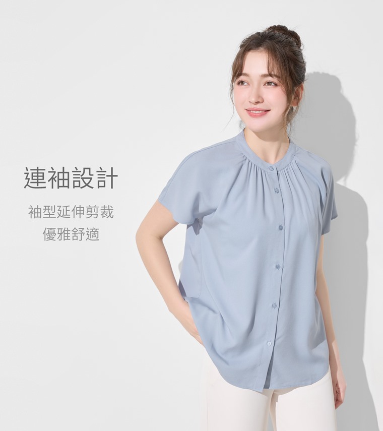 嫘縈立領連袖襯衫-女