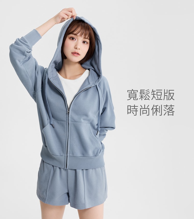 毛圈寬鬆短版連帽外套-女