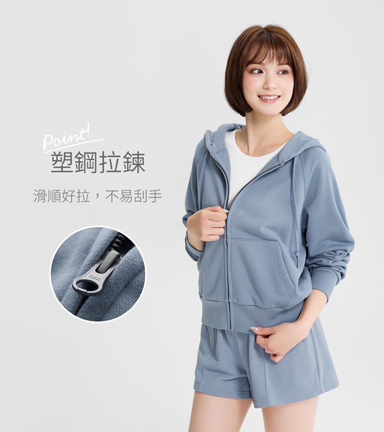 毛圈寬鬆短版連帽外套-女
