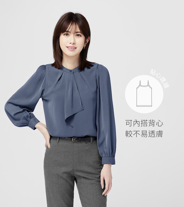 荷葉領結長袖襯衫-女