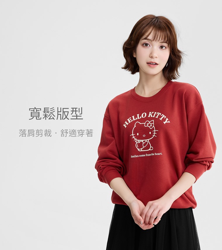 三麗鷗毛圈寬版印花圓領衫-01-女