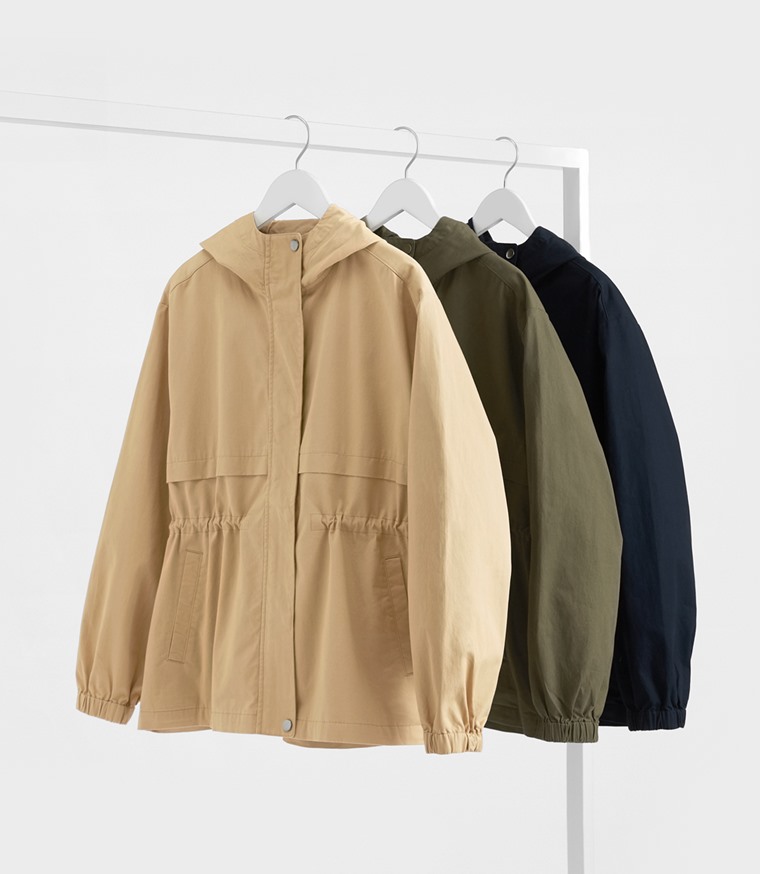 水洗連帽抽繩外套-女