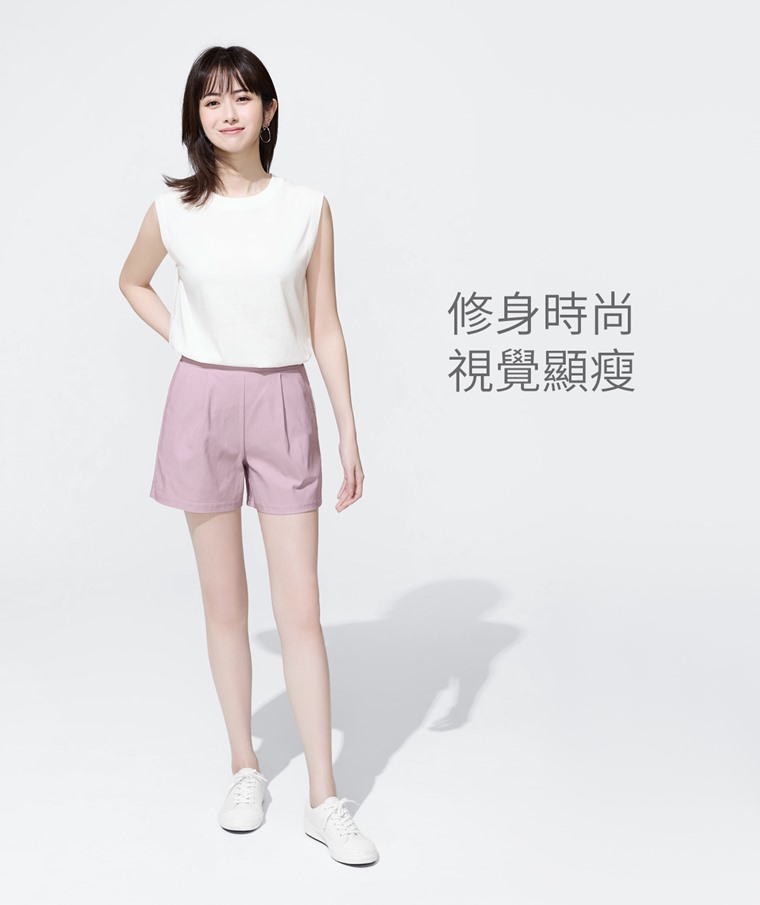 彈力打褶短褲-女