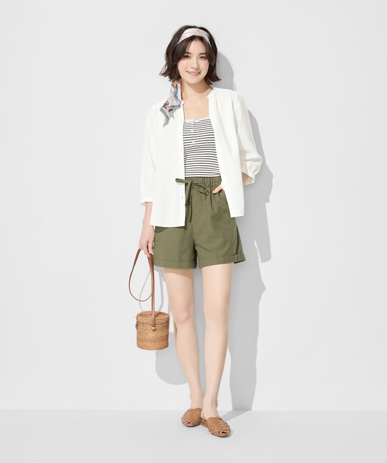棉麻短褲-女